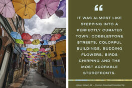 Colorful alleyway and description of Barichara during Knowmad travelers adventure in Colombia