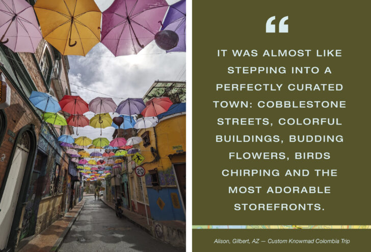 Colorful alleyway and description of Barichara during Knowmad traveler's adventure in Colombia