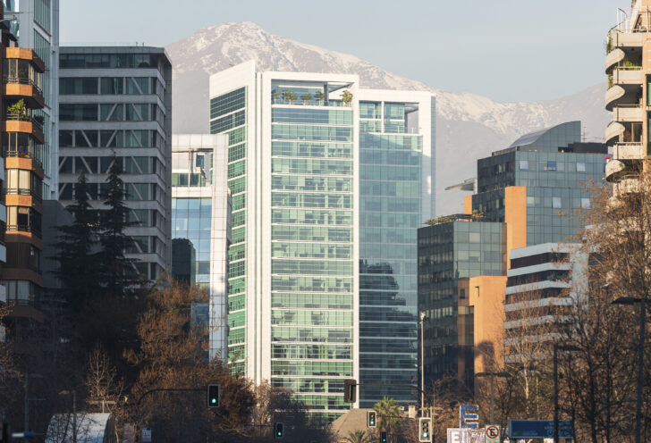 View of a modern building from a Sanhattan window.