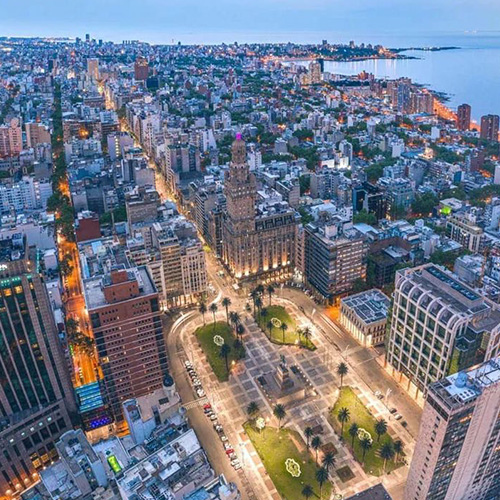 Bustling birds eye city picture in Montevideo, Uruguay. 