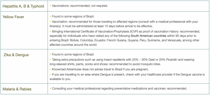 Recommended and required vaccines for travel to Brazil - 2025 Knowmad Adventures.