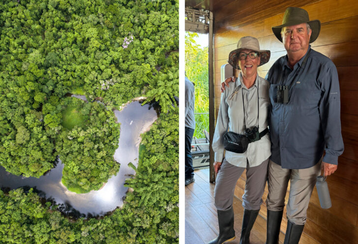 Knowmad travelers pose while on their luxury Peruvian Amazon river cruise